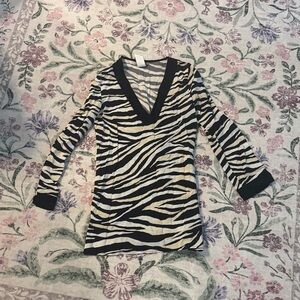 Zebra Print V-Neck Long Sleeve Mini dress beach cover up